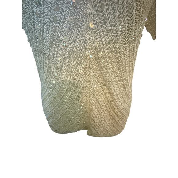 Papell Boutique Evening Cream Open-Weave w/Iridescent sequins Handmade Top. M - Picture 5 of 8